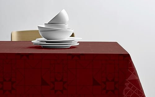 Södahl Star Damask Weihnachtstischdecke, Tischtuch, Elegante Tischdecke Weihnachten mit Inspiration vom klassischen Papierstern, Gebrochenes, aus 100% Baumwolle, 140 x 320 cm, Rot