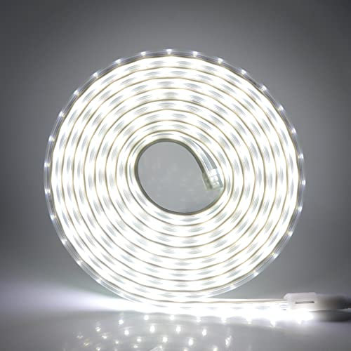 220 V Nastro a LED con interruttore, doppia fila striscia LED, 120 LED/m luminosa fascia a LED, 2835 IP65 impermeabile striscia led per scala da soffitto, LED da cucina, cavo, luci LED (5 m, bianco)