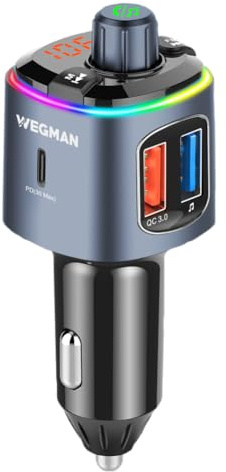 Wegman FM Transmitter Auto Bluetooth, Adapter für Autoradio | Musik über Bluetooth & USB Stick, Freisprechanlage, Zigarettenanzünder USB C 30W Autoladegerät