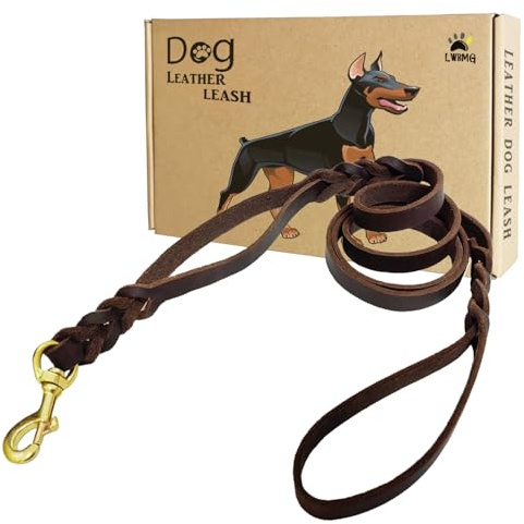 LWBMG Hundeleine aus Leder mit doppeltem Griff, 1,8 m, robuste Hundeleine mit Verkehrsgriff, geflochtene Lederleine für kleine, mittelgroße und große Hunde