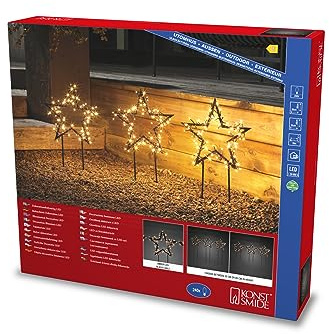 Konstsmide LED Metallsterne, 3er-Set, 240 bernsteinfarbene Dioden, 30V, Außen (IP44), 3,6W, schwarzes Kabel - 4464-800