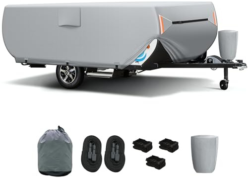 SILIVN Copertura pieghevole per camper per rimorchio, adatta a 10'-12', protezione resistente e antistrappo, impermeabile, con 3 cinghie inferiori, anti-UV, antivento, protezione per tutte le