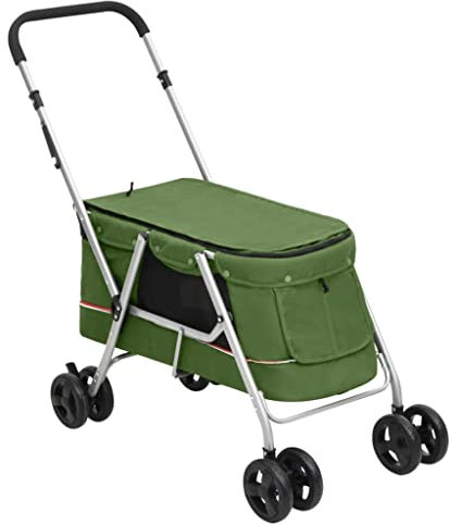 vidaXL Hundewagen Faltbar Grün 100x49x96cm Leinenstoff Hundebuggy Hundetrolley