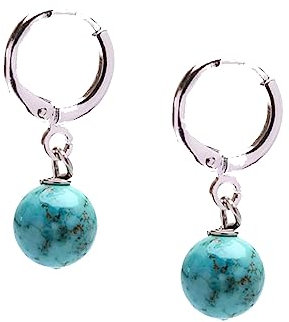 Frauen handgemachte natürlichen Edelstein 10mm Runde Kugel Ohrringe - Edelstein Perlen 925 Silber Ohrringe (Blau-Türkis)