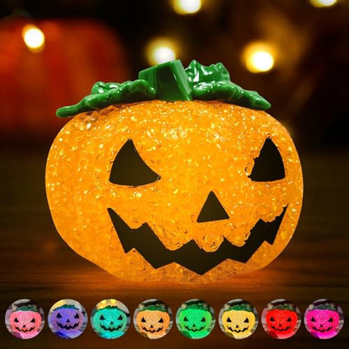 Halloween Deko Kürbis, Halloween Kürbis Deko mit Buntes Nachtlicht, Herbst Deko Kürbis Deko, Halloween Kürbis LED Licht Batteriebetrieben für Halloween Dekoration, Herbstdeko und Party Tischdeko
