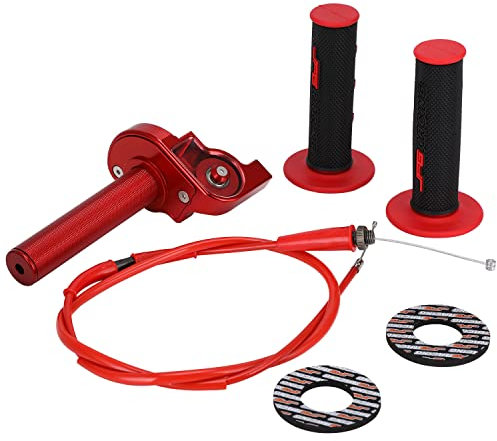 JFG RACING Motorcycle Throttle, 22mm CNC Aluminum Quick Twister Throttle With Throttle Cable+Grips+Palm Pad for CRF50 XR250 CRF70 CRF80 CRF100 CRF150 CR250 XR50 Pit Dirt Bike Red