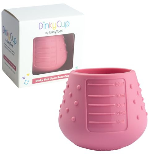 EasyTots DinkyCup 50ml | Open Re-Balancing Baby Cup | BPA Free Silicone | Use from 4 to 18 Months | Extra Small for Tiny Hands and Mouths | Perfect Weaning Sippy Cup (Pink, 1 Pack)