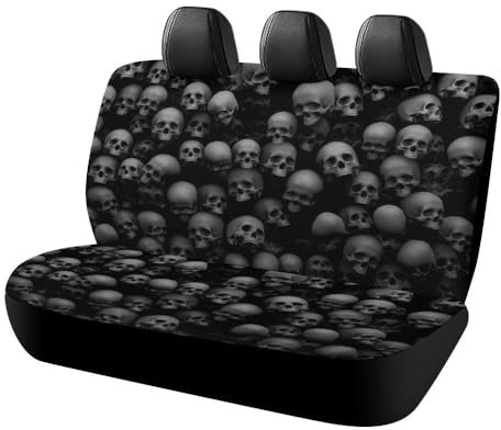 OTRAHCSD Auto Rücksitzbezug Schwarz Totenkopf Auto Sitzbezug Universal Sitzbezüge Set für die meisten Autos LKW SUV