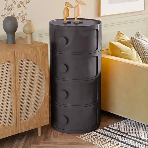 BTGGG Bedside Cabinet Bedside Drawers 2/3/4 Tier Bedside Unit End Cabinet Fully Assembled Storage Cabinet for Bedroom Living Room Bathroom (Black, 4 Tiers)