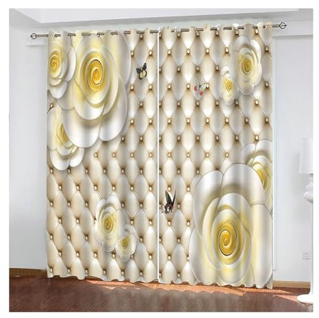 Skcess Schiebegardinen 2er Set, Lichtdichte Vorhänge Weiß Blume und Schmetterling Vorhang Polyester 107x214cm(WxH)