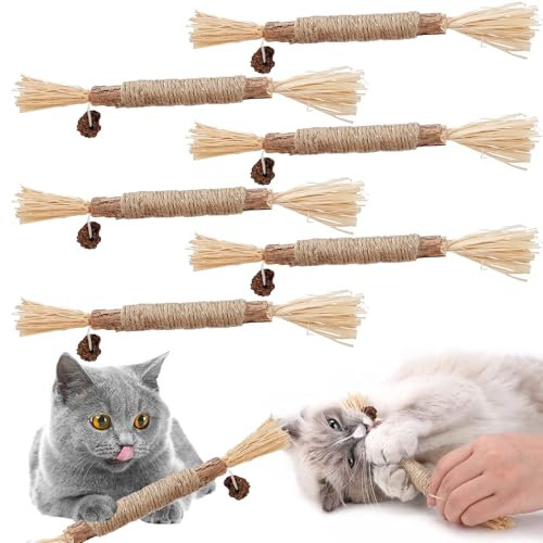 TUIBEIDAMAI matatabi katzenspielzeug,6PCS katzenminze Sticks,Katzen zahnpflege Sticks,Katzen Sticks Holz,Katzenminze Sticks Zum Schleifen von Zähnen,Für Katze Zu Spielen, Beißen, Kauen