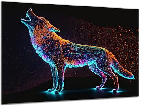 DARO Design - Wand-Bild 6mm HDF 84x56 cm Neon Wolf - Wand-Deko Bilder Wohnzimmer