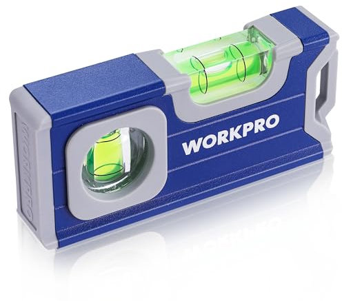 WORKPRO Magnetische Wasserwaage 115 mm, Mini Wasserwaage mit 2 Libellen 90°/180°, Magnetische Wasserwaage mit Aufhängeloch, Aluminiumlegierung, Starker Magnet, Rillendesign, für Messungen