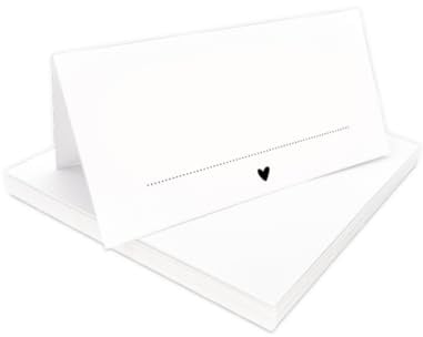 Tischkarten weiß mit Herz | 25, 50, 100 Stück | zum selbst beschriften | Namensschilder, Platzkarten, Tischkarten | für Hochzeit, Geburtstag uvm (100)