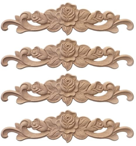 KSJEHW 4 Stücke Zierleisten Holz,Holzabziehbilder für MöBel,holzornamente Ornamente Zum Aufkleben für SchräNken/Fenstern/Spiegeln und Kommoden(20x5cm)