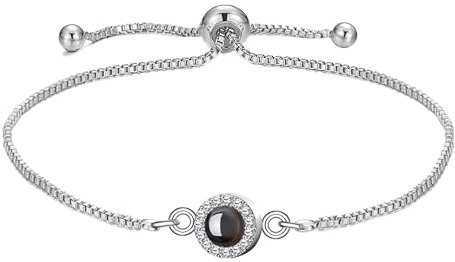 XXTONE Personalisiertes Foto Projektion Armband - Benutzerdefiniert Mit Bild Im Inneren Kreis - Einstellbares Valentinstag Geburtstag Schmuck Geschenk für Frauen Männer (Silber 1)