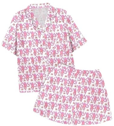 Summer Pajamas for Girls 2 Piece Pajama Set Y2k Trendy Roller Dupes Rabbit Preppy Short Sleeve Pajama (Pink,12-13 Years)