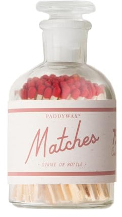 Paddywax Glass Bottle Holder with Striker Safety Matches, Red Tip, 75-Count