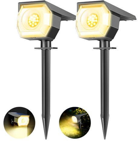 kolpop Solarlampen für Außen, 2 Stück 3 Modi IP67 Wasserdicht solarstrahler für außen garten, 800lm 3000K Warmweiß Garten Solarleuchten für Garten, Garage Eingang, Zäune, Baum, Pflanzen
