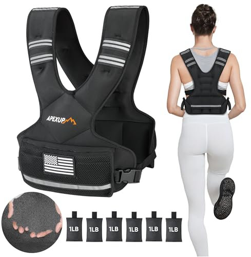 APEXUP Verstellbare Gewichtsweste, 1,8-4,5 kg/5,4-8,2 kg/9,1-14,5 kg Weste mit 6 Eisensand-Gewichten und großer Tasche, Gewichtsweste für Männer Frauen Krafttraining, Laufen, Gehen (5,4-8,2 kg