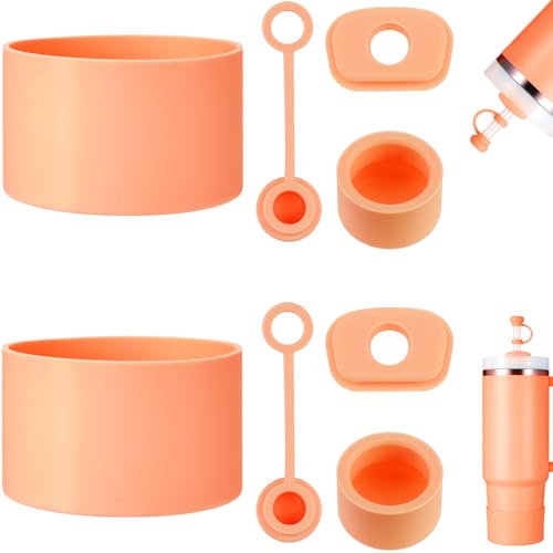HYZ 8 Piece Accessories for Stanley Cup, Silicone Spill Proof Stopper Set and Protective Boot Including Straw Cover Cap for Stanley H2.0 20oz 30oz 40oz Tumbler, Nectarine