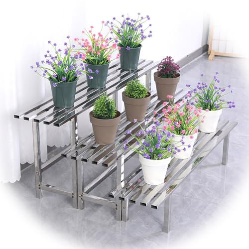 KADEUX Metall Blumenbank Pflanzregal, 3 Stufen Blumenregal Leiterregal, Große Blumenständer Ablageregal, Edelstahl Pflanzenleiter Für Garten Wohnzimmer Balkon(80cm(31in))