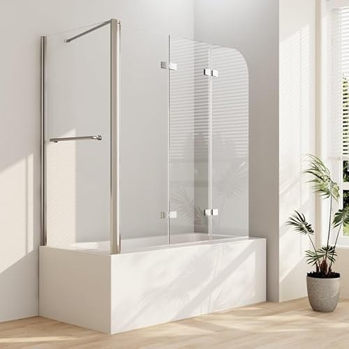 Duschwand für Badewanne 3-teilig Faltbar, Duschwand 120x75x140cm Badewannenaufsatz mit Seitenwand Badewannenfaltwand Duschtrennwand Duschabtrennung für Badewanne, 6mm ESG Sicherheitsglas