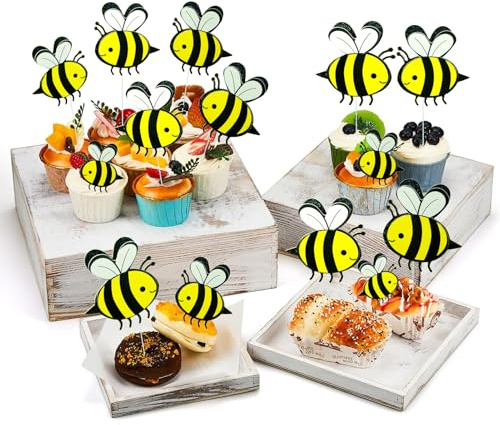 VARACL 30 Stück Bienen-Cupcake-Aufsätze, Bienenkuchenaufsatz für Hummel, Geschlechtsoffenbarung, Bienen-Thema-Partygeschenke, Honigbienen-Cupcake-Picks für Babyparty, Kindergeburtstag,