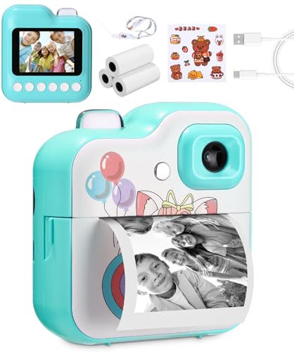 Ixydor Kinderkamera Sofortbildkamera,1080P 2,4 Zoll Bildschirm DigitalKamera Kinder mit 3 Rollen Druckpapier & 32GB Karte,Weihnachten Geschenke für Jungen und Mädchen 3-12 Jahre (Blau)