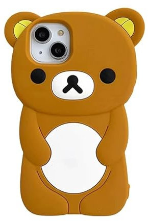 Ultra Thick Soft Silicone Case for Apple Teddy Bear Animal 3D Cartoon Japanese Cute Lovely Adorable Kawaii Kids Girls Women (Brown, for iPhone 15 Pro Max)