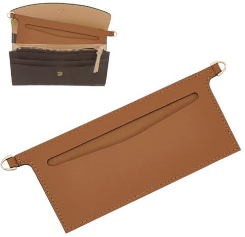 WADORN Umwandlung Eines Geldbörseneinsatzes Aus PU Leder Mikrofaser, 8x16.5cm Rechteckige Einsätze Aus Faserleder Für Taschen Geldbörsen Mit D Ringen Aus Zinklegierung Für Handtasche, Kamel