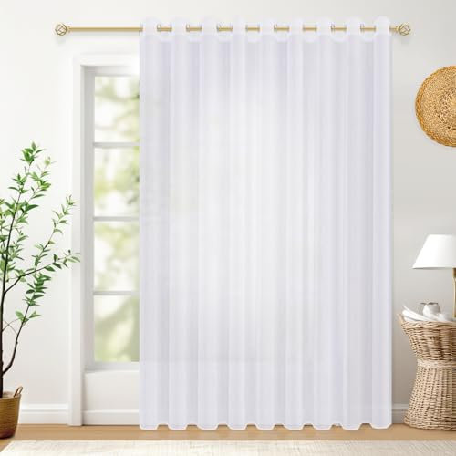 CUTEWIND Vorhang Weiß mit Ösen Transparent Extra Breit 1 Stück, Weiße Gardinen Voile Wohnzimmer 225 cm Lang, 300 cm Breit, Vorhänge Durchsichtig für Große Fenster Schlafzimmer Kinderzimmer