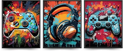 Linilioart Coole Gaming-Wandkunst, Retro-Videospiel, Aquarell-Poster, Bilder für Straße, Schlafzimmer, Schlafsaal, Spielzimmer, Zuhause, Kunstwerk, ungerahmt (30 x 40 cm), 3 Stück