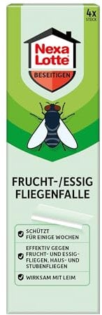 NEXA LOTTE Insektizidfreie Frucht- und Essigfliegenfalle, 4 Fallen, transparente Fensterfalle gegen lästige Fliegen, für alle Räume Fenster geeignet