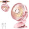 iNeibo Portable Clip on Fan with LED Lights, 4000mAh Battery Operated USB Desk Fan, 4 Speed,720° Rotation, Quiet Rechargeable Mini Table Fan for Home Office Stroller Camping (Pink)