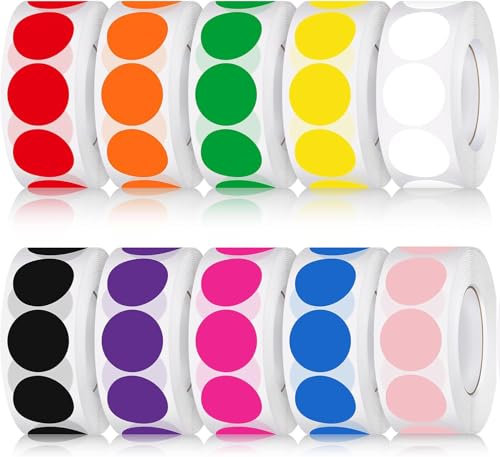 5000 Stück 25mm Klebepunkte Bunt，BetterJonny Runde Punktaufkleber Bunte Selbstklebende Klebepunkte Aufkleber Etiketten Markierungspunkte für Schule Büro Kalender Karten-Aufkleber（500 Stücke/Rolle）