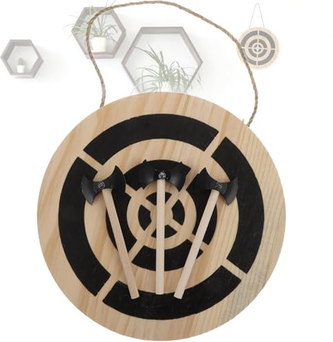 Mavdecll Wooden Pendant Dart Board, Axe Throwing Set with 3 Small Hatchets, Tomahawk Targets Set, Safe Dart Game Toy, Indoor Hanging Decoration, for Game Room, Party