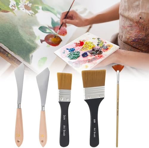 GIUSOBG Juego de Cuchillos para Pintar 5PCS Espatulas Pintura Acrilica Set | 2 Espatulas Pintura 3 Pinceles Pintura Espatulas Pintura Acrilica Cuchillos para Principiantes,Estudiantes,Artistas
