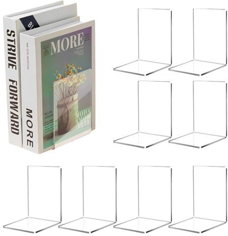 Bookworm Buchstütze, Bücherregal, Buchstütze, 8 Stück, Acryl, transparent, Gadgets zur Organisation von Regalen für Studentenwohnheim, Bibliothek, Zimmer