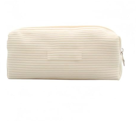 Corduroy Pencil Case for Teens, White, Large Capacity Solid Color Pencil Case, Multi-Functional Stationery Storage Bag and Travel Makeup Bag for Kids and Adults, Ideal for School, Office, and Outdoor