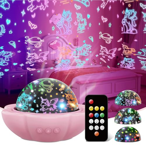 Night Light Kids, Unicorn Night Light for Girl Star Projector for Bedroom 360° Rotating Sensory Lights with Mulpitle Colors Christmas & Birthday Decoration Gifts for Kids Room,Sensory Toys for Babies