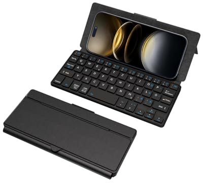 Doohoeek Dual Bluetooth Tastatur für Handy, Mini Tragbare Funktastatur für iPhone, iPad mini, Samsung Z Fold, Kabellose Faltbare Tastatur mit Ständer für iOS, Android und Windows, Schwarz