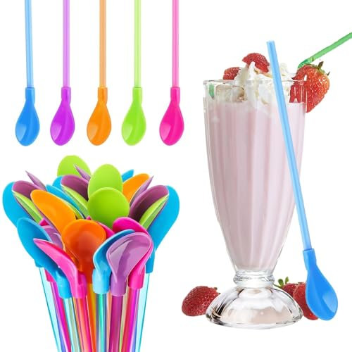 40 Pcs Slushie Straws, Slush Straws with Scoop, Colorful Straw Spoon 2-in-1, Reusable, Used for Milkshakes, Juices, Coffee
