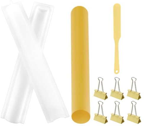 FINGERINSPIRE Lange Silikonform Runde Säulen Kuchenform Zum Backen von Schokolade Oder Zur Seifenherstellung Silikonschlauch Mit Gelbem Silikonschaber Und 6 Eisenklammer 320mm Länge 26mm Durchmesser