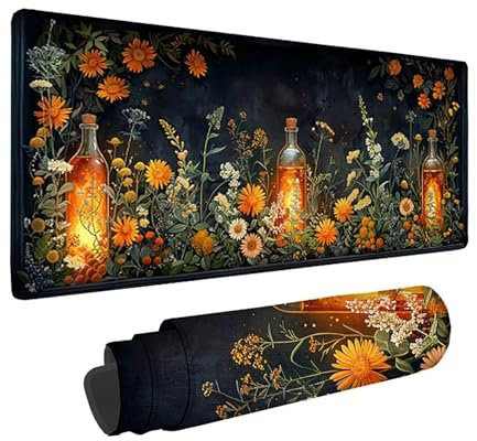Tapis de Souris 100 x 50 cm, ChrysanthèMe Tapis de Souris Jaune Motif avec Base en Caoutchouc Antidérapant, Imperméable Mouse Pad Bords Surpiqués Design pour Gaming Accessoire, Bureau -zzg2505B0