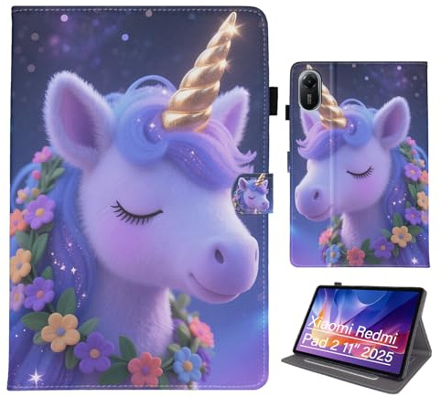 Bemoloon PU Tablet Hülle Kompatibel mit Xiaomi Redmi Pad 2 11 2025, SchutzHülle Mit lebendigen Farben & Mustern, Auto-Wake/Sleep-Funktion, Traum-Einhorn