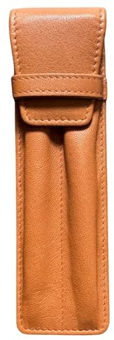 Love EMVY Double Pen Pouch Case – Genuine Leather Holder for Two Pens – Lightweight & Compact – 17 x 6 x 1.5 cm (Tan)