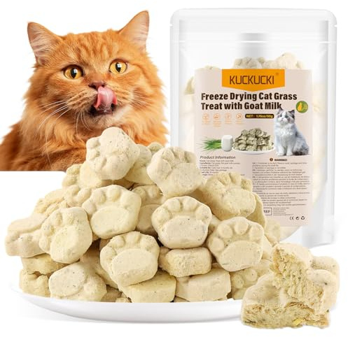 50g Freeze Drying Cat Grass Teething Sticks, Cat Grass Treats with Goat Milk, Cats Snack for Hairball Removal and Dental Care