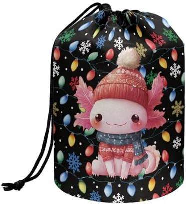 Wnbucioht Cute Axolotl Drawstring Makeup Bags for Women Cute Toiletry Travel Bag Christmas Stand up Drawstring Wash Bag Large Capacity Toiletry Bucket Bags Cosmetic Bags Open Flat Toiletry Bag