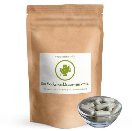 vitalundfitmit100 Bio Bockshornklee 10:1 Extrakt – 120 Kapseln – 50% Saponine